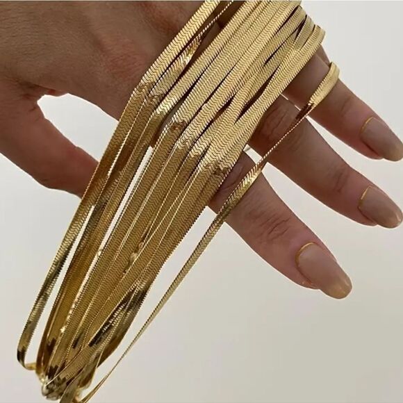 Stainless Steel 18K Gold Plated or Silver Plated Chain Herringbone Necklace - Picture 7 of 12